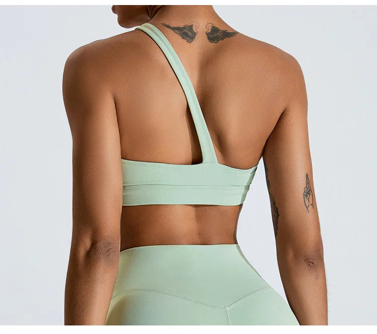 Women One Shoulder Sports Underwear Gym Top Bra Training Women Yoga Bra Stretch High Strength Workout Fitness Women Sports Vest