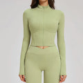 Yoga Long Sleeve Zipper Jacket Women Crop Tops T-shirts Solid Sports Top Running Shirts Sexy Quick Dry Fitness Gym Sport Wear