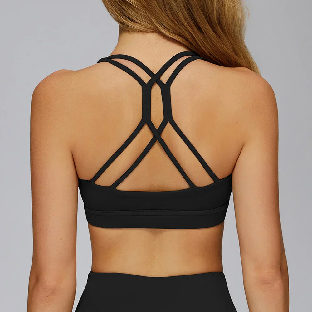 Women Tops Back Cross Strap Tank Top Push Up Underwear Running Sports Bra Breathable Soft Fitness Beauty Solid Color Yoga Bra