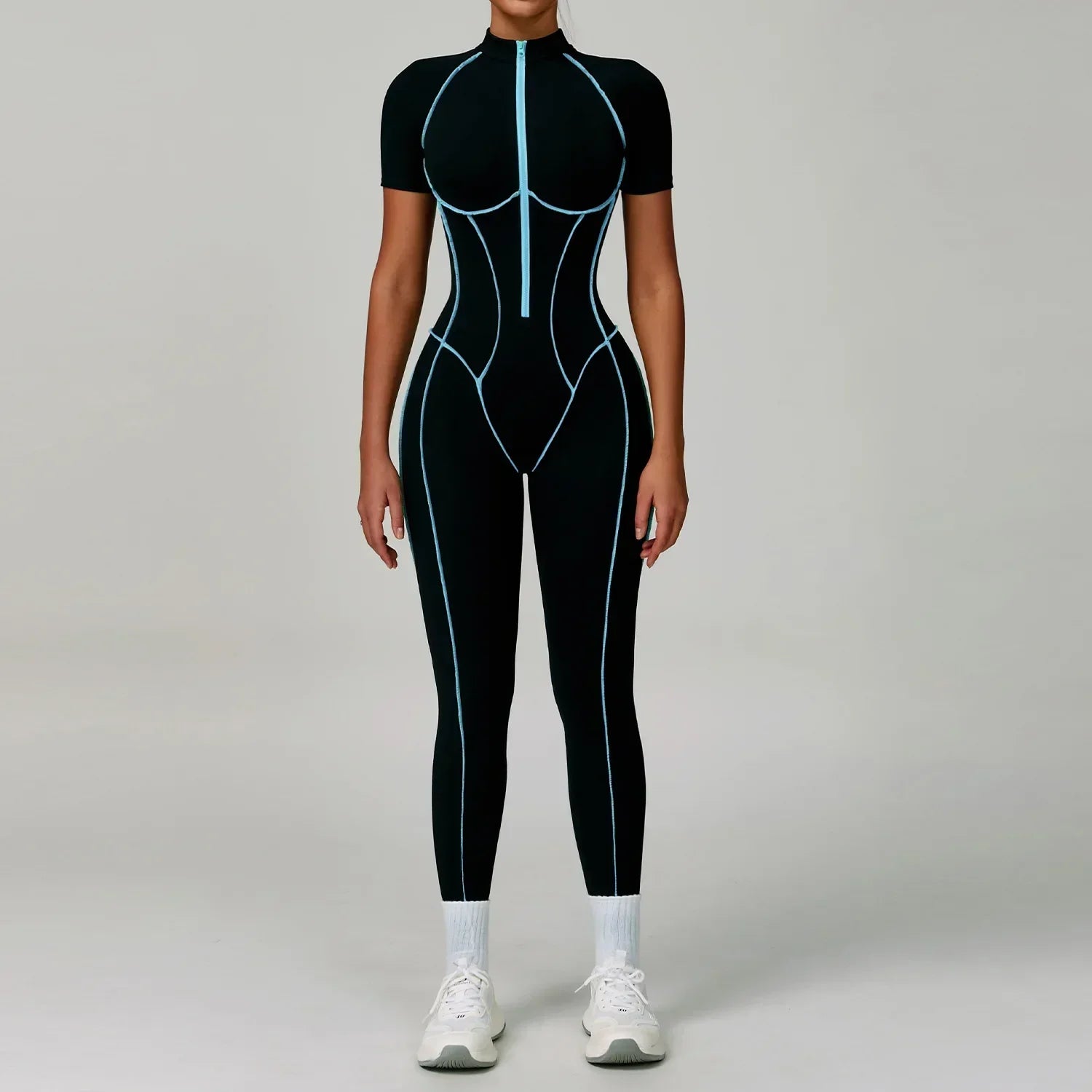 Gym Set Women Training Yoga Suit Sportswear Women Short Sleeves Sports Jumpsuit Fitness Rompers Zipper Push Up Workout Bodysuits