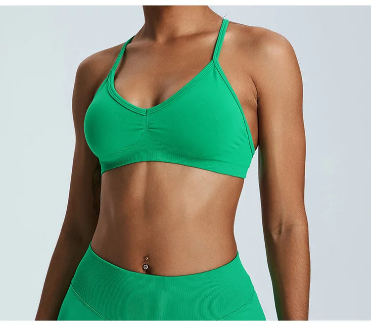 Women Sports Underwear Scrunch Push-up High Support Adjustable Thin Shoulder Strap Tank Fitness Top Seamless Workout Yoga Bras