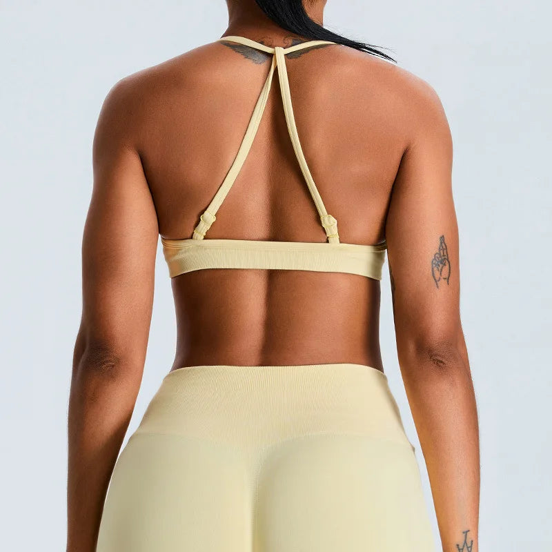Women Sports Underwear Scrunch Push-up High Support Adjustable Thin Shoulder Strap Tank Fitness Top Seamless Workout Yoga Bras