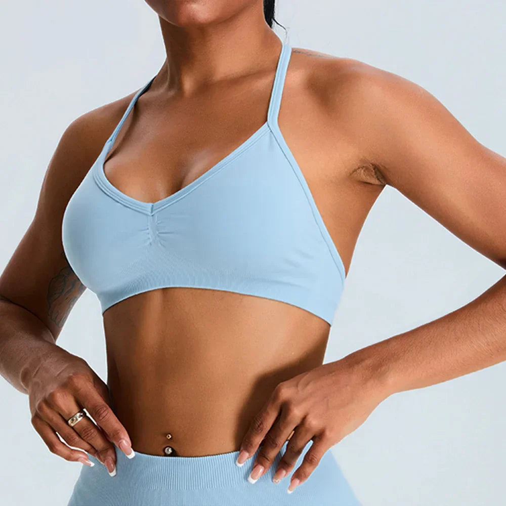 Women Sports Underwear Scrunch Push-up High Support Adjustable Thin Shoulder Strap Tank Fitness Top Seamless Workout Yoga Bras