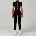 Gym Set Women Training Yoga Suit Sportswear Women Short Sleeves Sports Jumpsuit Fitness Rompers Zipper Push Up Workout Bodysuits