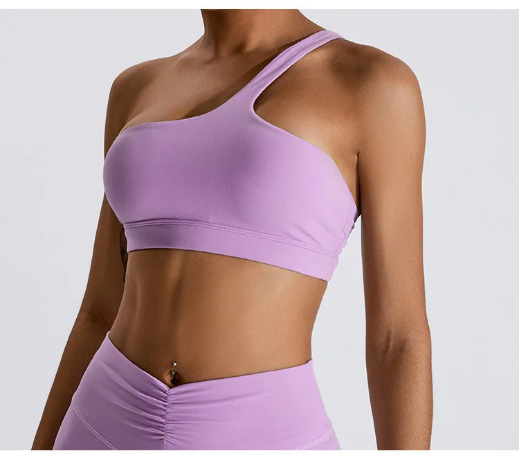 Women One Shoulder Sports Underwear Gym Top Bra Training Women Yoga Bra Stretch High Strength Workout Fitness Women Sports Vest