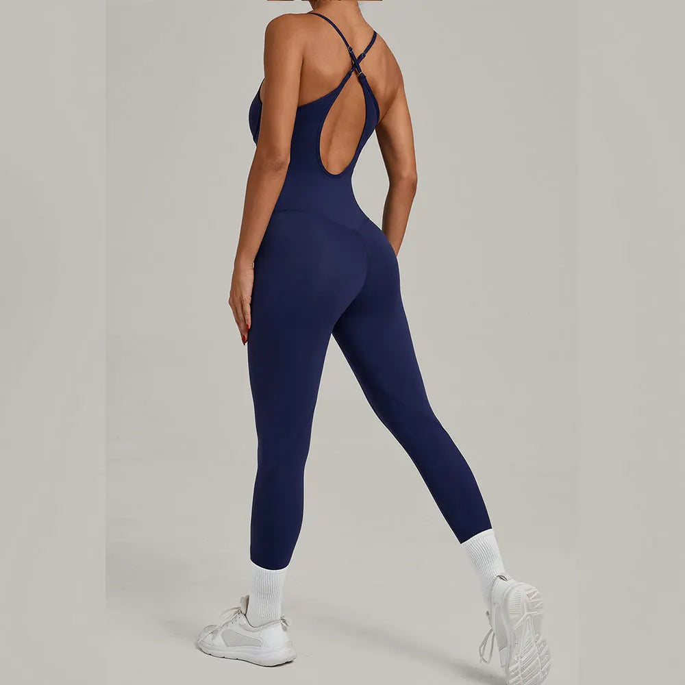Fitness Jumpsuit Women Tracksuit Sports Playsuit Running One Piece Yoga Suit Scrunch Backless Set Rompers Gym Clothes