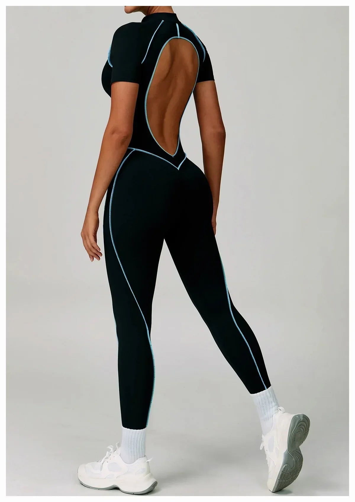 Gym Set Women Training Yoga Suit Sportswear Women Short Sleeves Sports Jumpsuit Fitness Rompers Zipper Push Up Workout Bodysuits