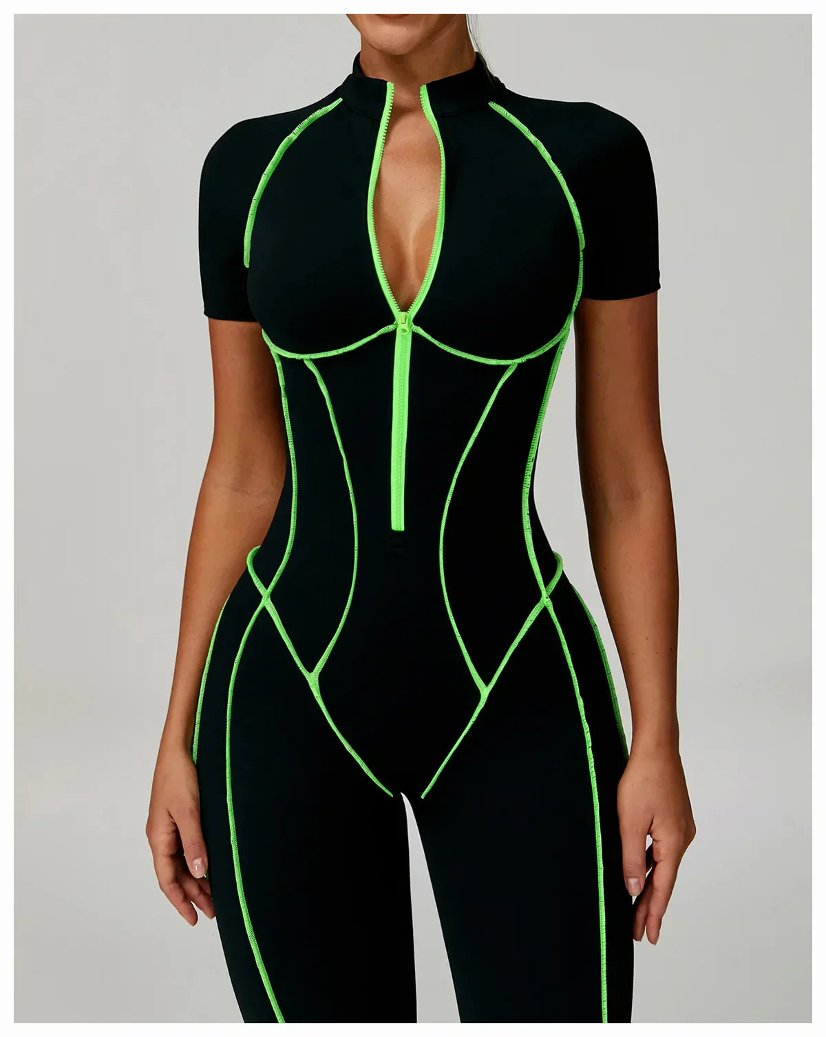 Gym Set Women Training Yoga Suit Sportswear Women Short Sleeves Sports Jumpsuit Fitness Rompers Zipper Push Up Workout Bodysuits