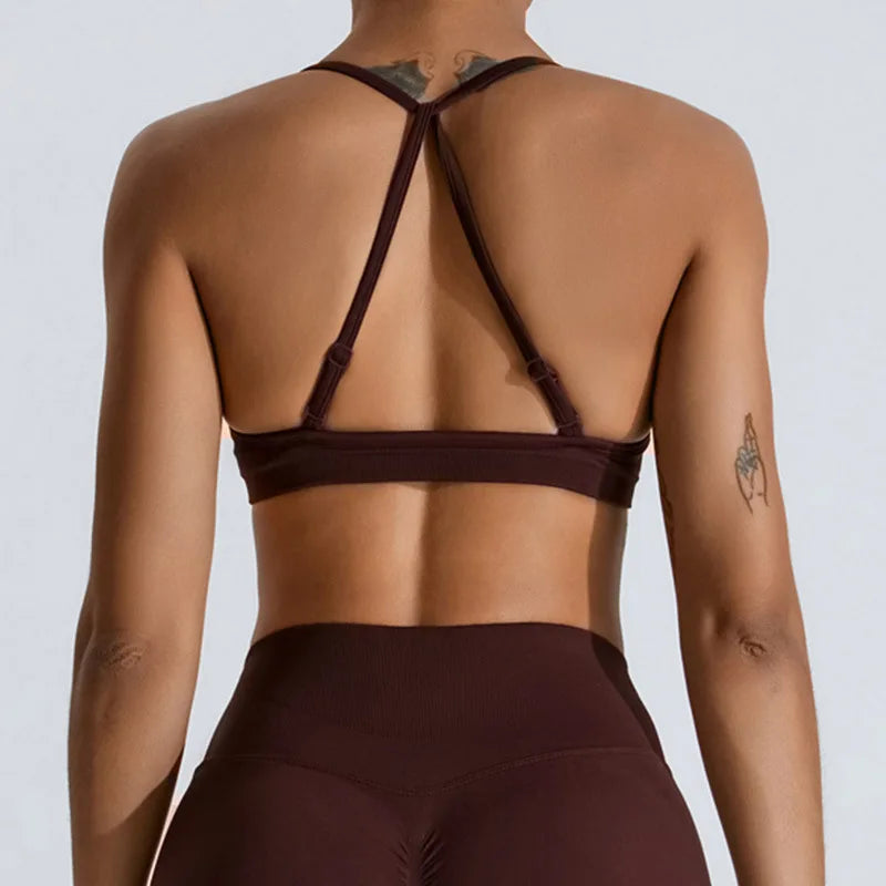 Women Sports Underwear Scrunch Push-up High Support Adjustable Thin Shoulder Strap Tank Fitness Top Seamless Workout Yoga Bras