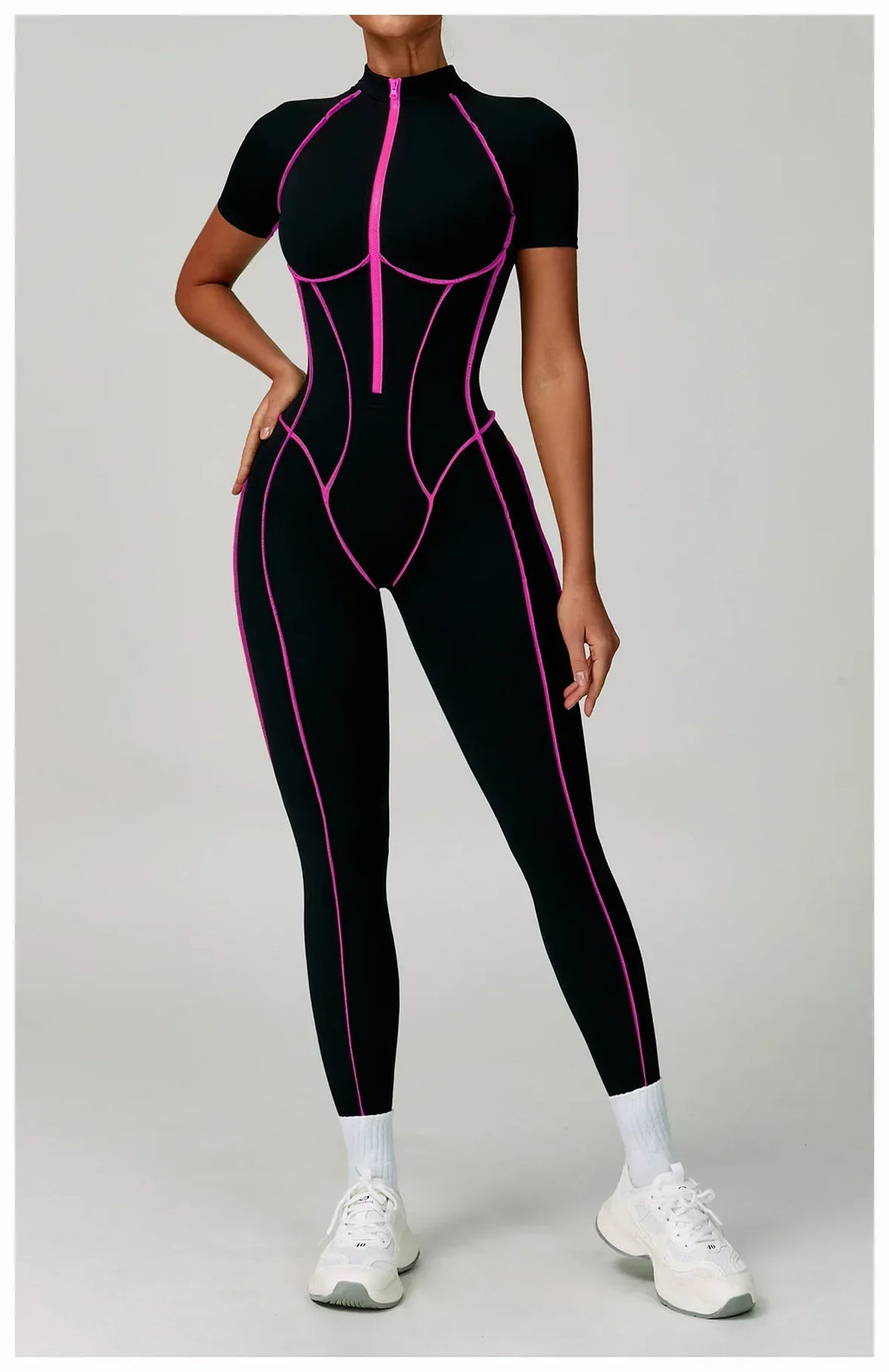 Gym Set Women Training Yoga Suit Sportswear Women Short Sleeves Sports Jumpsuit Fitness Rompers Zipper Push Up Workout Bodysuits