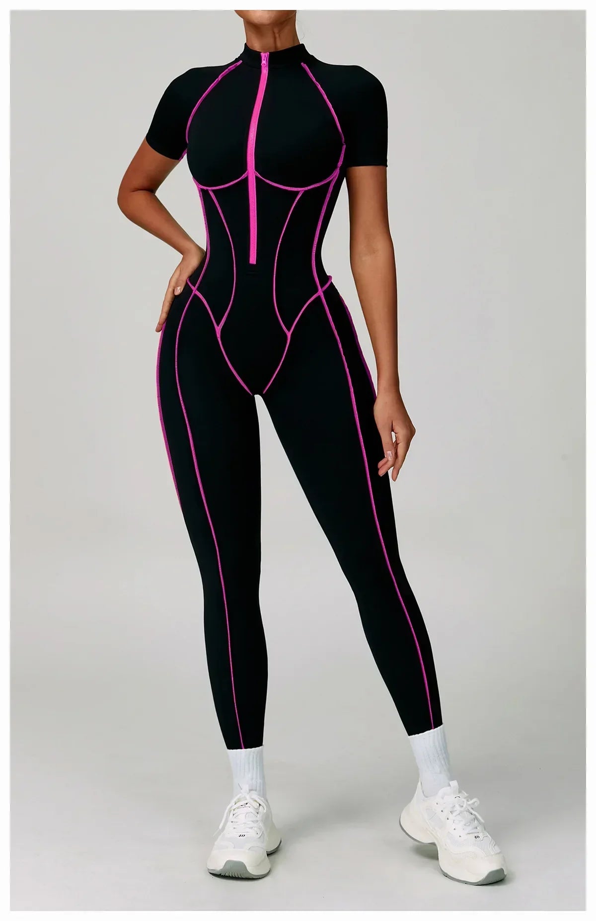 Gym Set Women Training Yoga Suit Sportswear Women Short Sleeves Sports Jumpsuit Fitness Rompers Zipper Push Up Workout Bodysuits