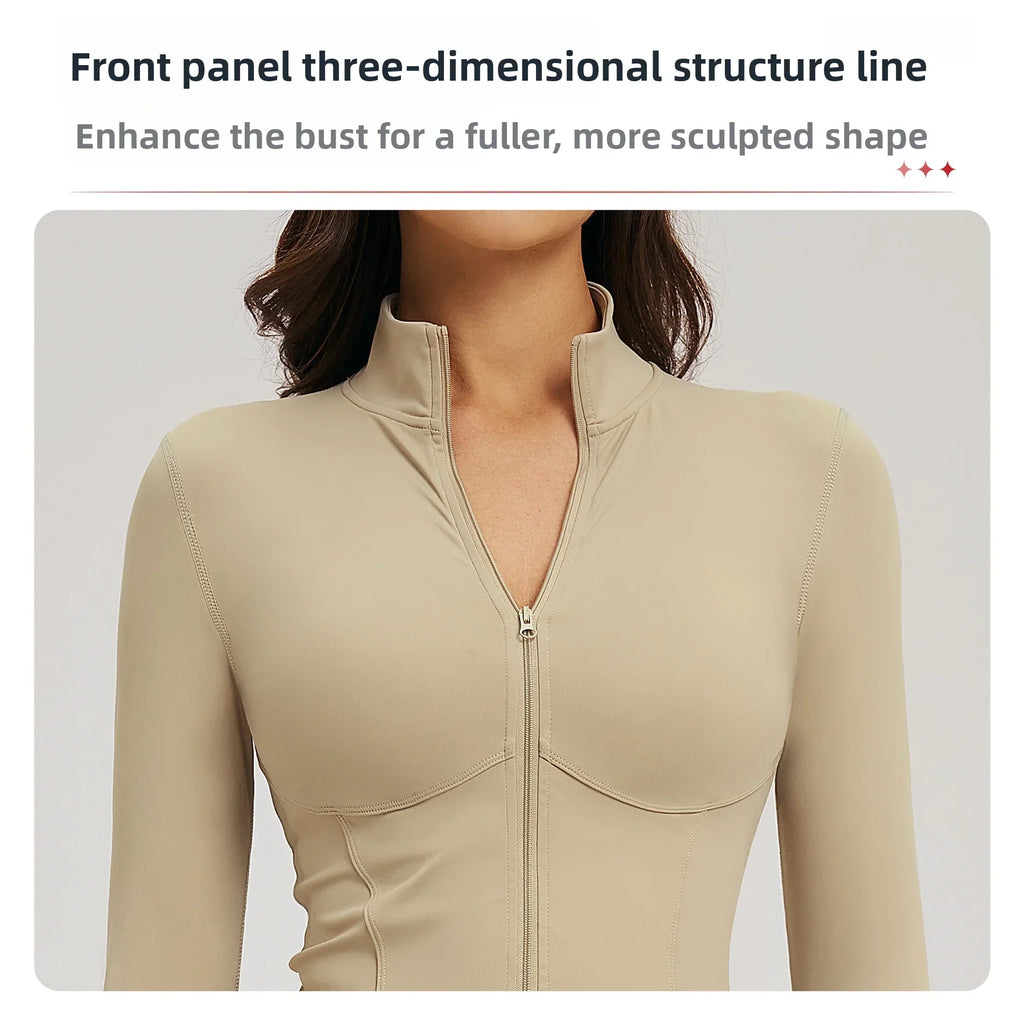 Yoga Long Sleeve Zipper Jacket Women Crop Tops T-shirts Solid Sports Top Running Shirts Sexy Quick Dry Fitness Gym Sport Wear