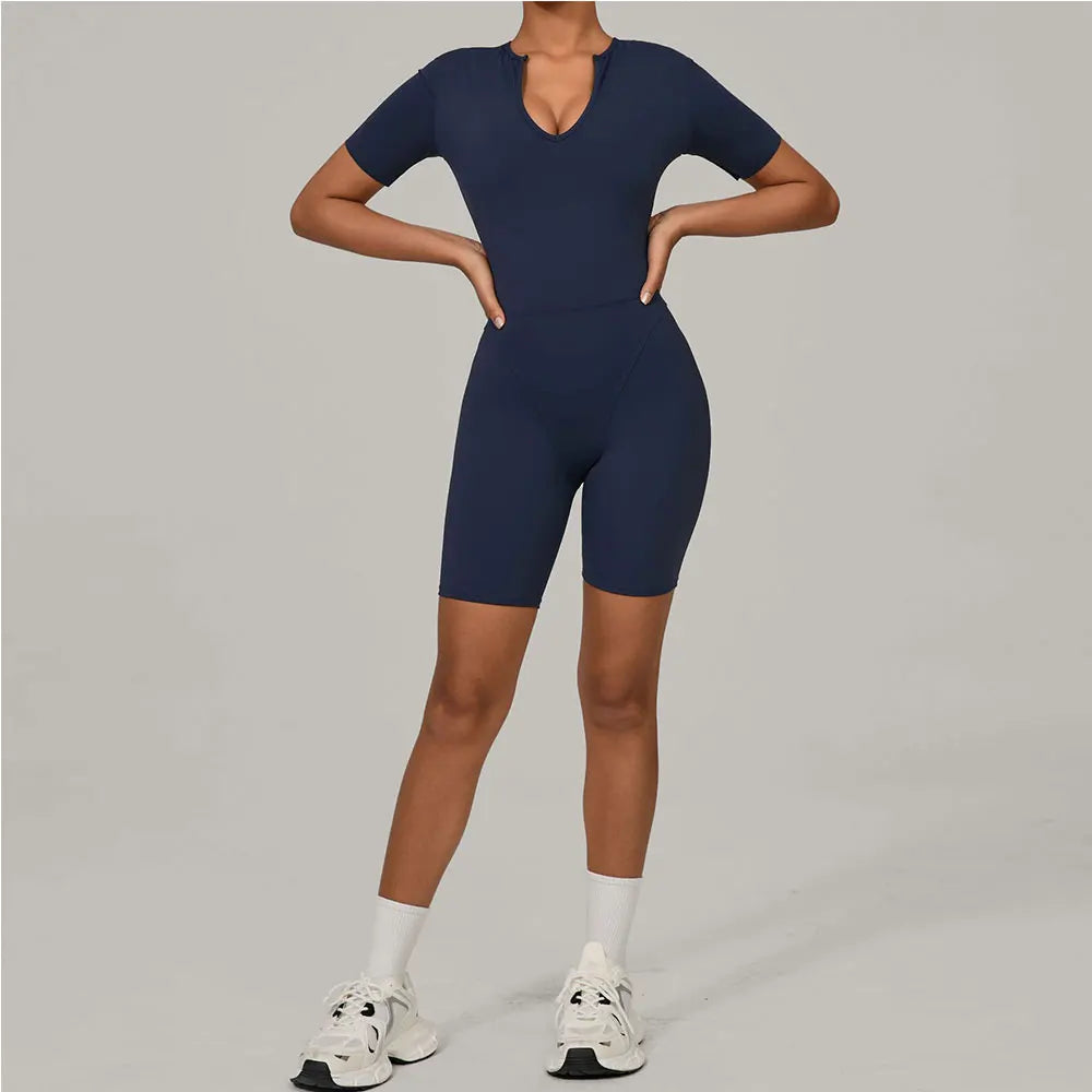 Summer Jumpsuits Short Sleeve Yoga Bodysuit Women Yoga Set Gym Tracksuit Push-up Rompers Workout Clothes Dance Fitness Bodysuit