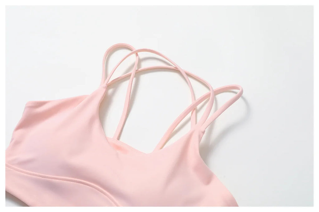 Women's Sports Bra Sexy Criss Cross Straps Back High Support Impact Yoga Underwear Running Fitness Gym Padded Bralette Tops