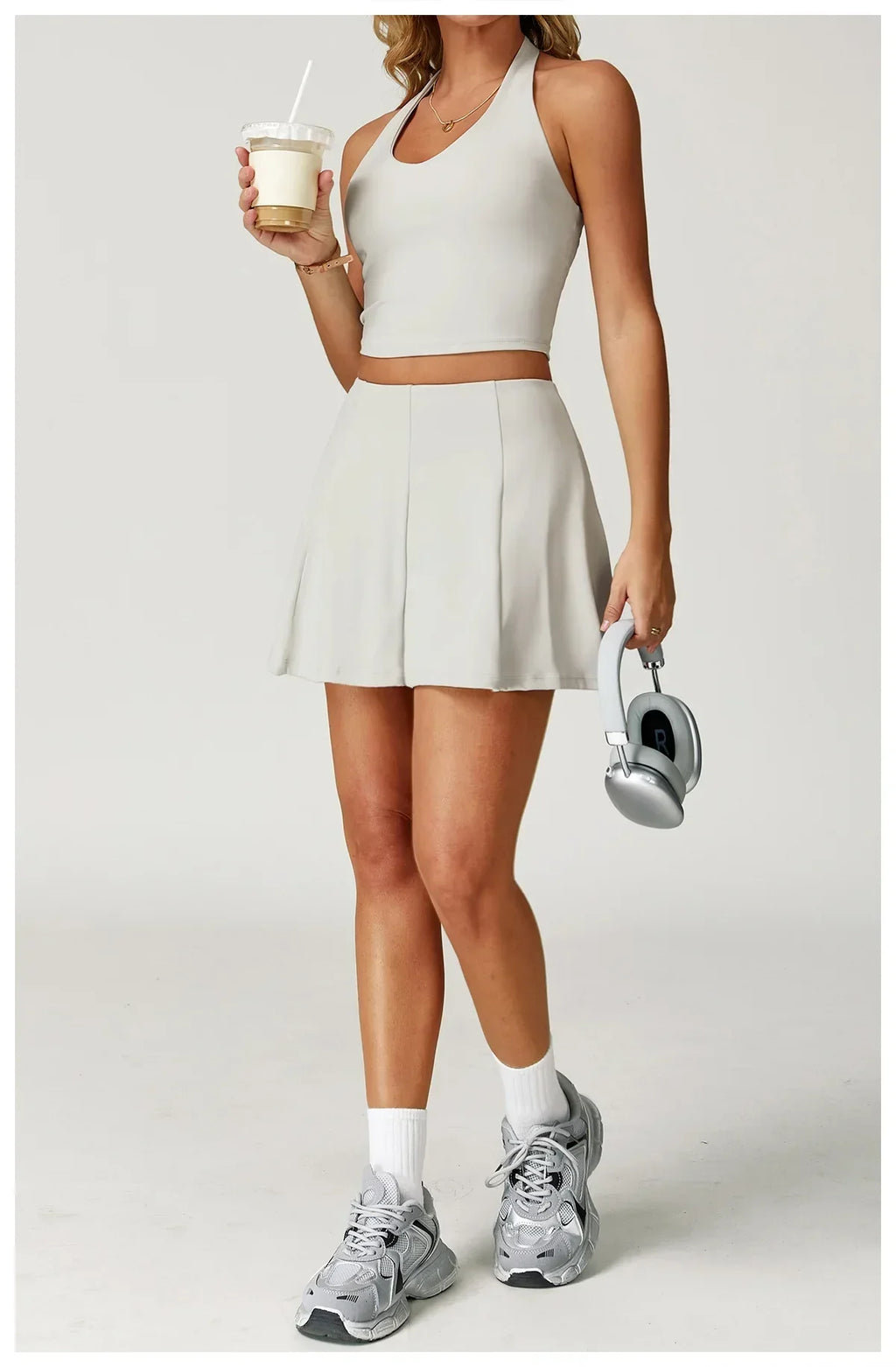 Fitness Tracksuit Yoga Set Women Outfit Gym Clothes Halter Sports Bra Matching Impact Short Skirt 2PCS Workout Sets Sportswear