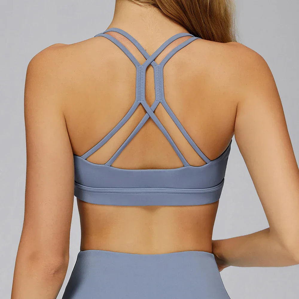 Women Tops Back Cross Strap Tank Top Push Up Underwear Running Sports Bra Breathable Soft Fitness Beauty Solid Color Yoga Bra