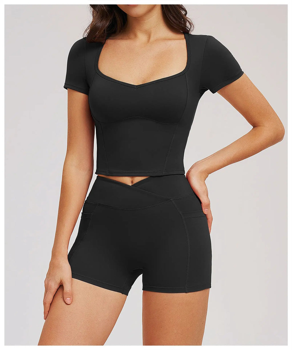 Sports T-shirt Women Fitness Top Yoga Short Sleeves Dance Clothes High Elastic Running Shirts Gym Push Up Workout Top Tee