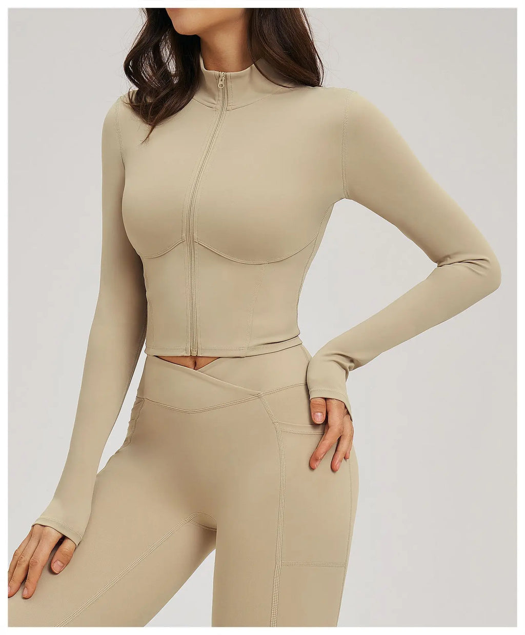 Yoga Long Sleeve Zipper Jacket Women Crop Tops T-shirts Solid Sports Top Running Shirts Sexy Quick Dry Fitness Gym Sport Wear