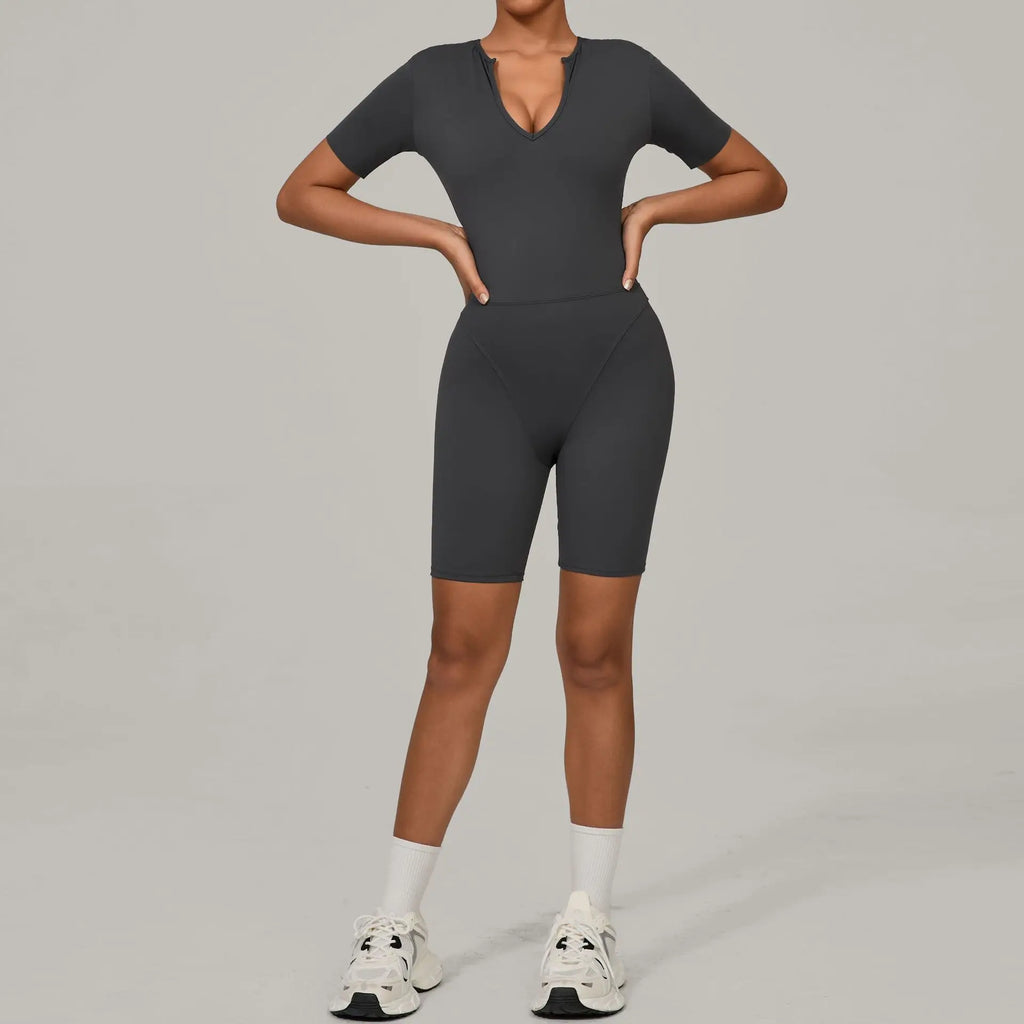 Summer Jumpsuits Short Sleeve Yoga Bodysuit Women Yoga Set Gym Tracksuit Push-up Rompers Workout Clothes Dance Fitness Bodysuit