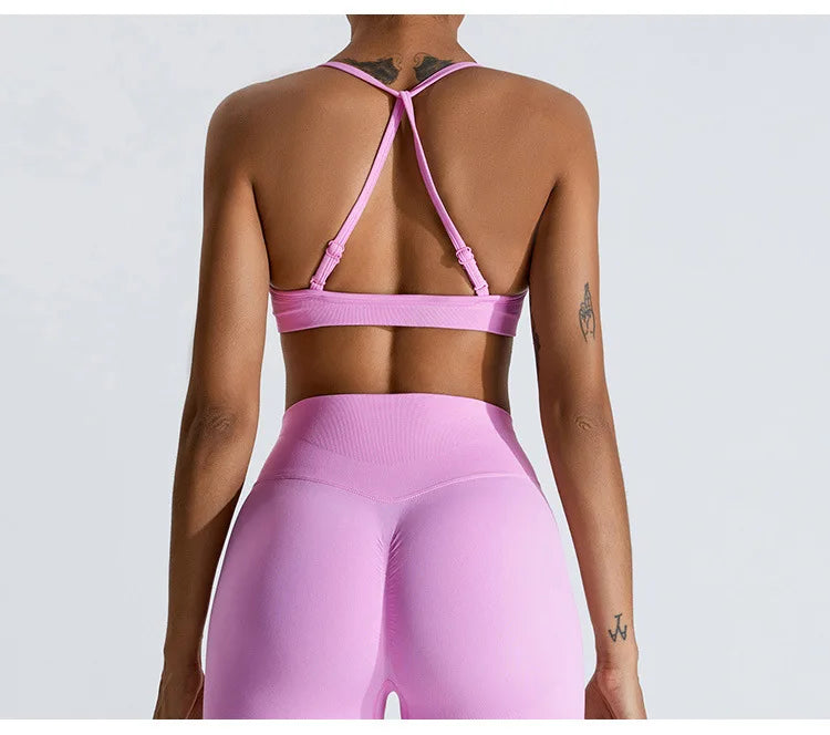 Women Sports Underwear Scrunch Push-up High Support Adjustable Thin Shoulder Strap Tank Fitness Top Seamless Workout Yoga Bras